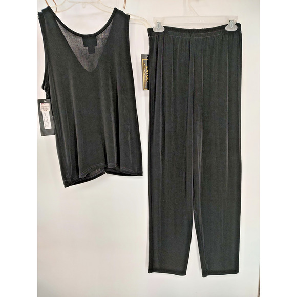 A Touch Of Class Woman NEW Black Knit Pant Set Pants S/M Top XS/S Stretch Slinky - Picture 2 of 7